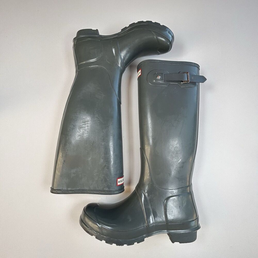 Hunter Boots Green Original Gloss Tall Rain Boots Size W 10 EU 42